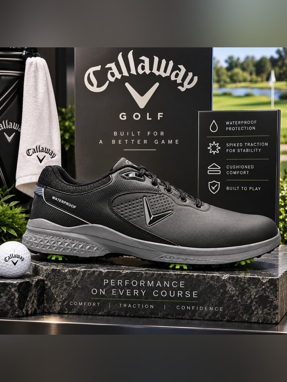 Callaway Solana TRX V3 Men’s Waterproof Spiked Golf Shoes – Black/Grey – Size 14